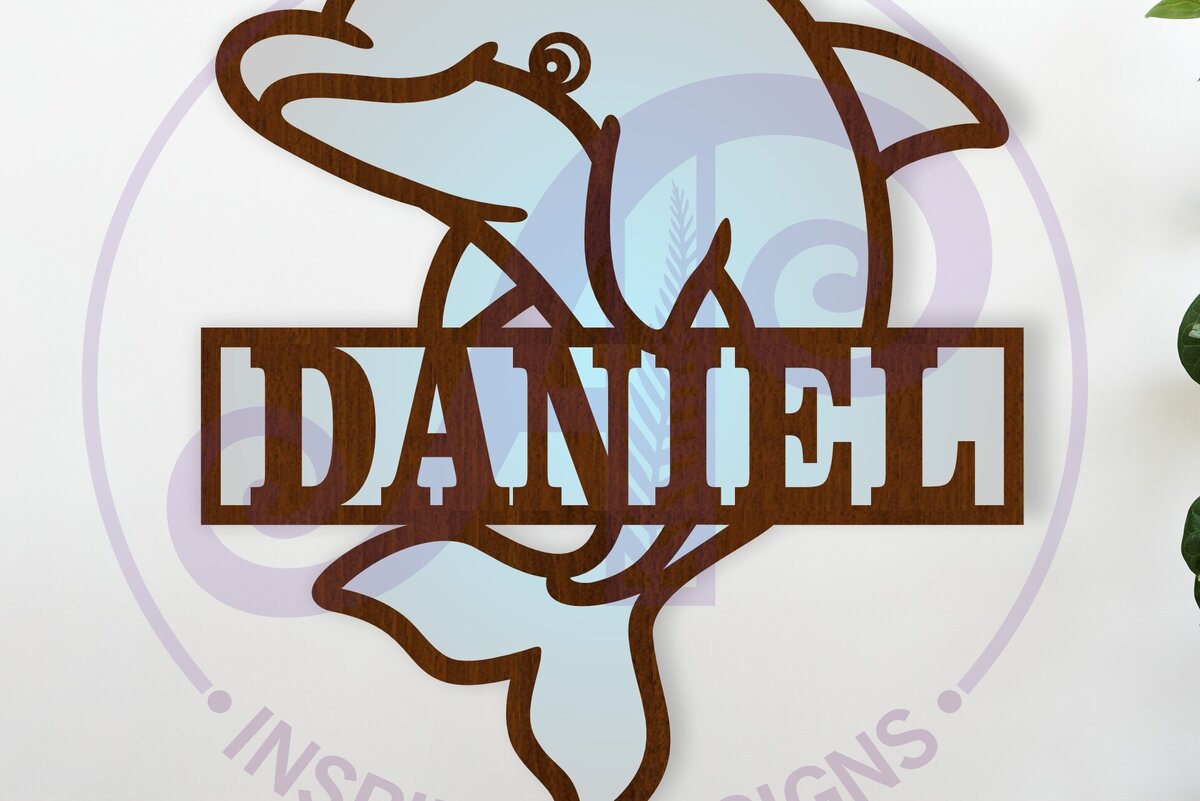 Intra απο ξύλο plywood  Χρώμα wenge 3mm-4mm πάχος - Dolphin Name Ocean Theme Laser Δίασταση 30x20 cm INTRAFABR-36351906