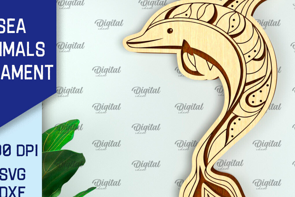 Σετ των 2 Intra απο ξύλο plywood  Χρώμα wenge 3mm-4mm πάχος - Στολίδι Dolphin Δίασταση 6x6 cm INTRAFABR-109540542