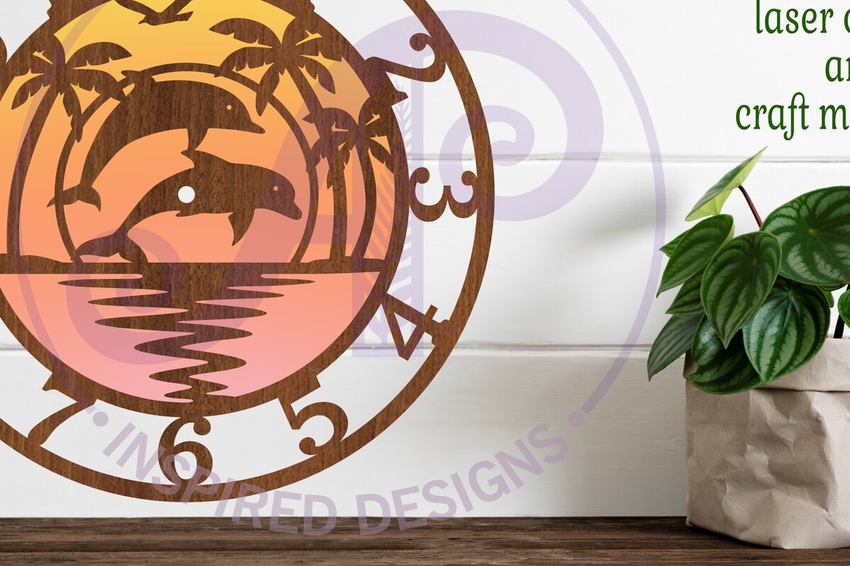 Intra απο ξύλο plywood  Χρώμα wenge 3mm-4mm πάχος - Πρότυπο κοπής με λέιζερ ρολόι τοίχου Dolphin Δίασταση 30x20 cm INTRAFABR-120829059