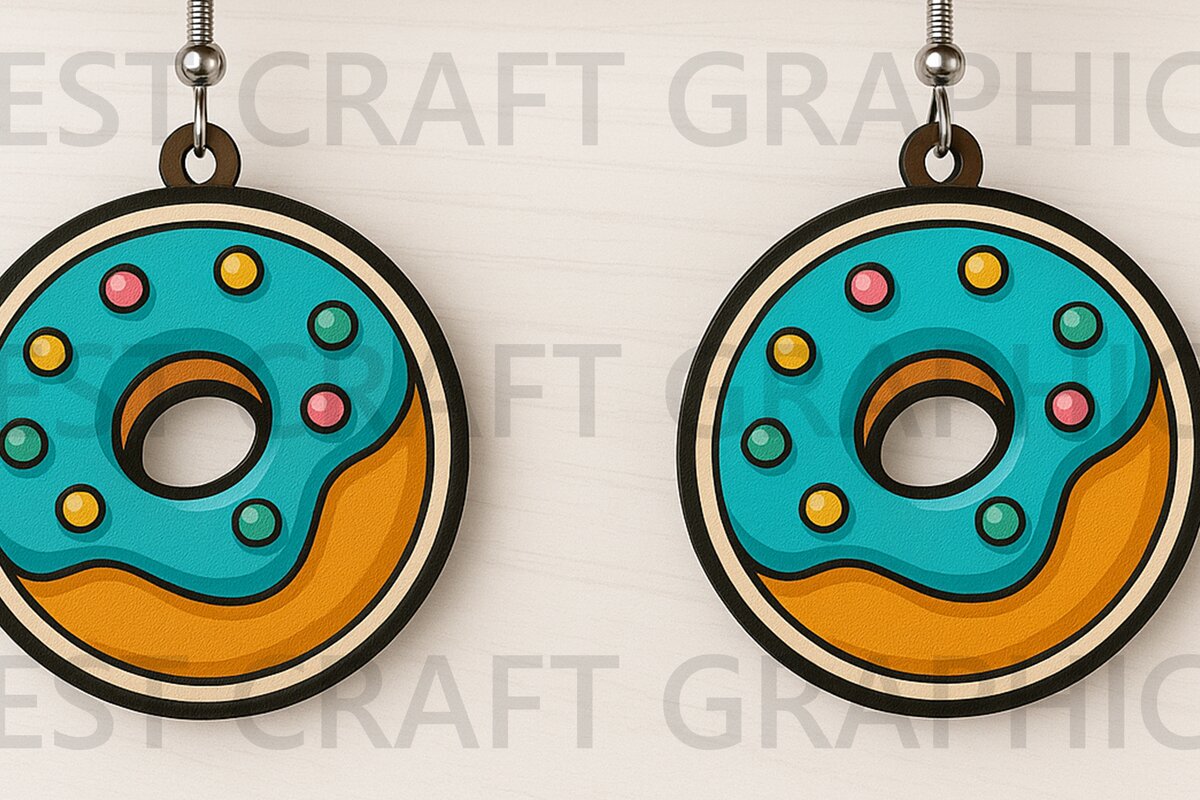 Σετ των 3 Intra απο ξύλο plywood  Χρώμα wenge 3mm-4mm πάχος - Σκουλαρίκια με ντόνατ Cute Summer Δίασταση 3x3 cm INTRAFABR-37887491