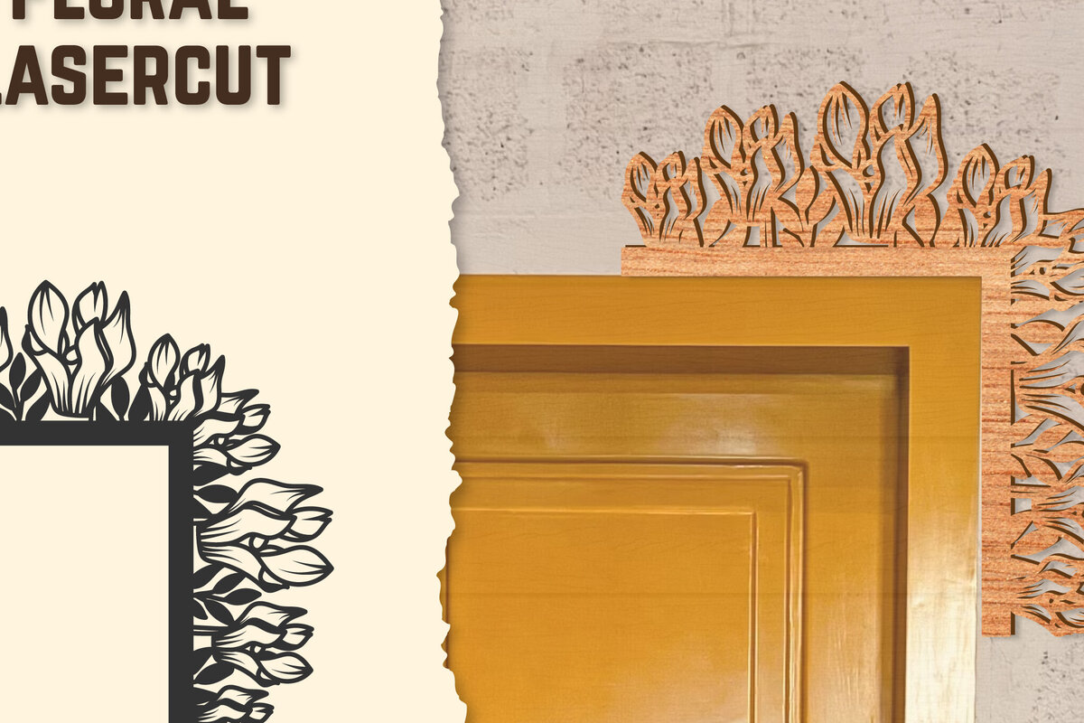 Intra απο ξύλο plywood  Χρώμα wenge 3mm-4mm πάχος - Γωνιακή πόρτας Floral Lasercut Δίασταση 20x20 cm INTRAFABR-79206117