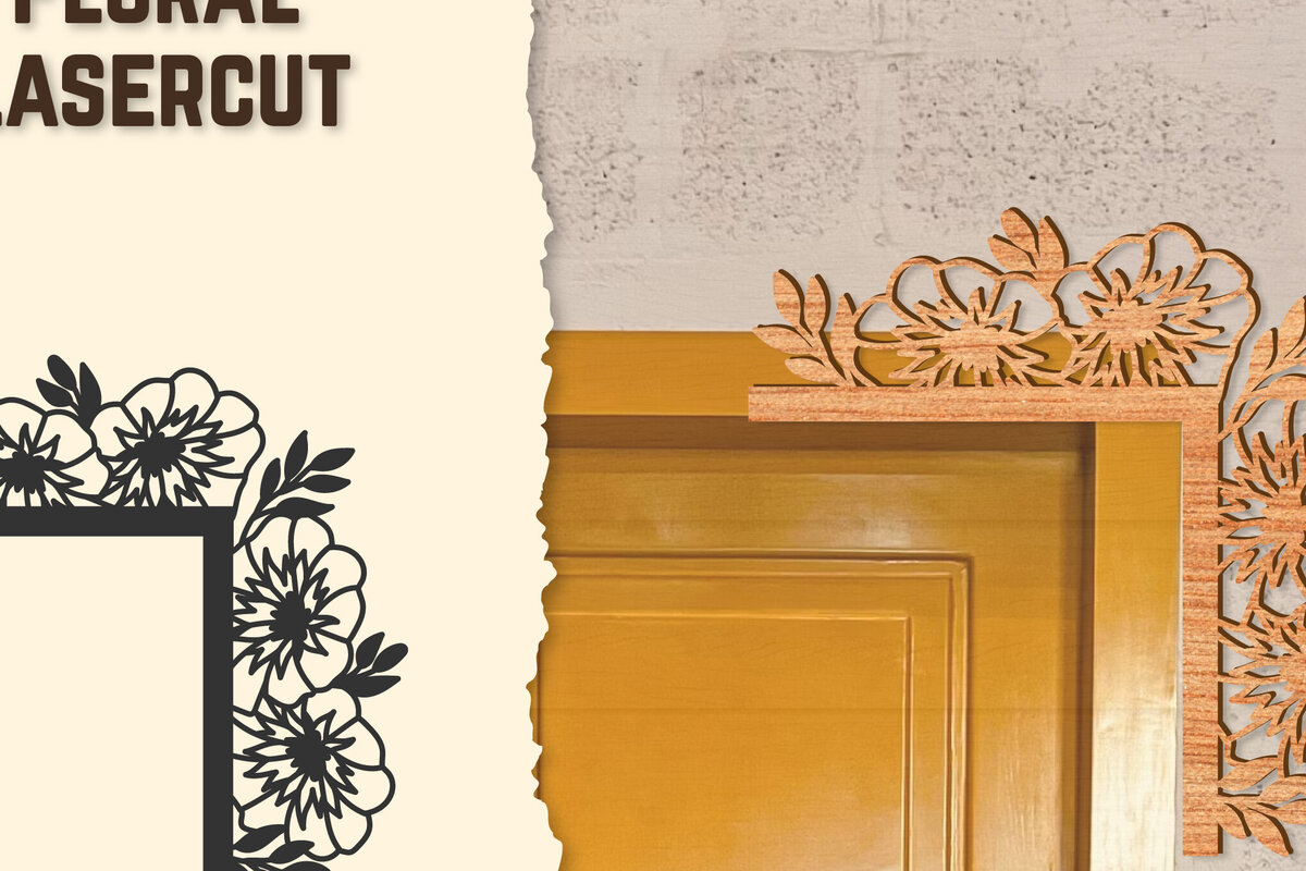 Intra απο ξύλο plywood  Χρώμα wenge 3mm-4mm πάχος - Γωνιακή πόρτας Floral Lasercut Δίασταση 20x20 cm INTRAFABR-53166210