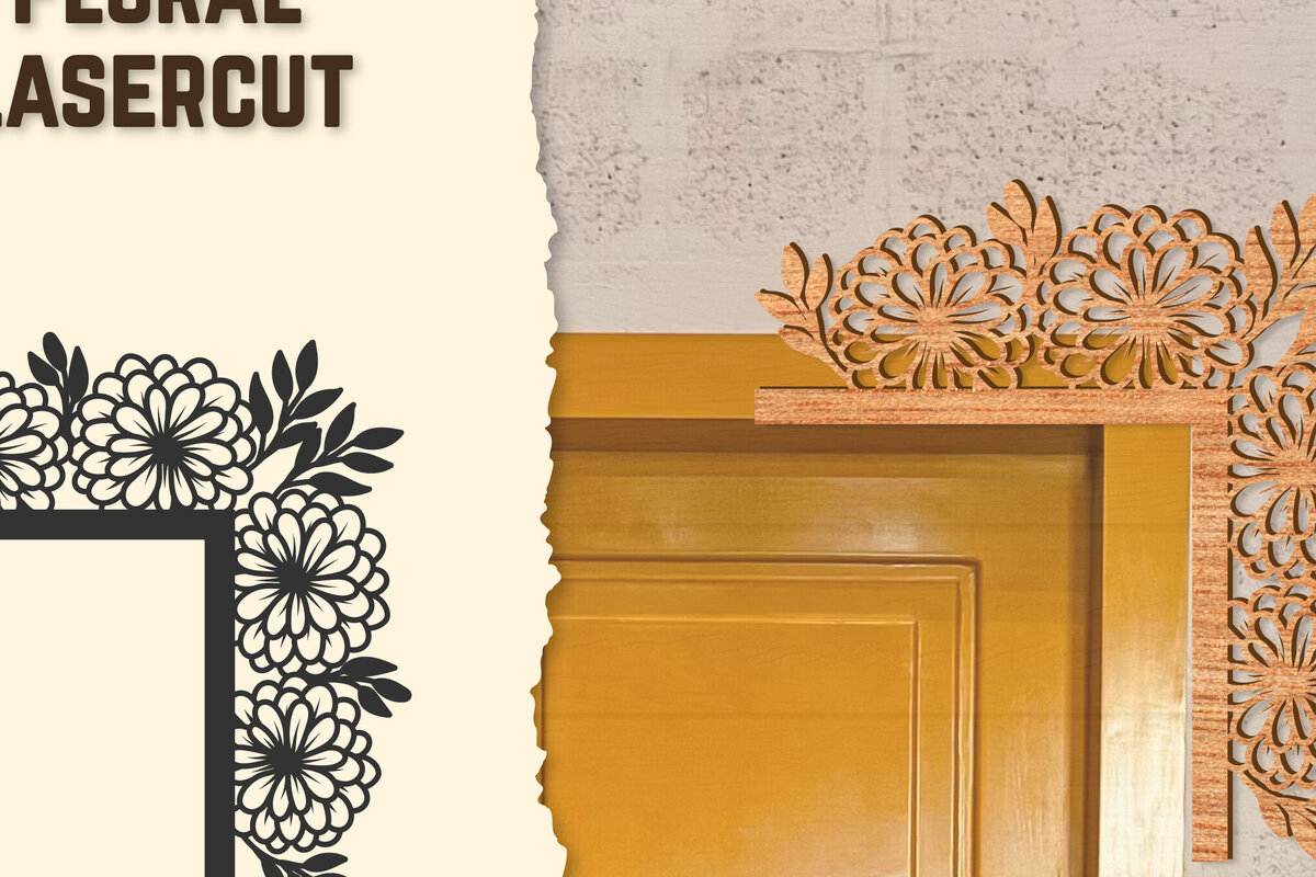 Intra απο ξύλο plywood  Χρώμα wenge 3mm-4mm πάχος - Γωνιακή πόρτας Floral Lasercut Δίασταση 20x20 cm INTRAFABR-99394286