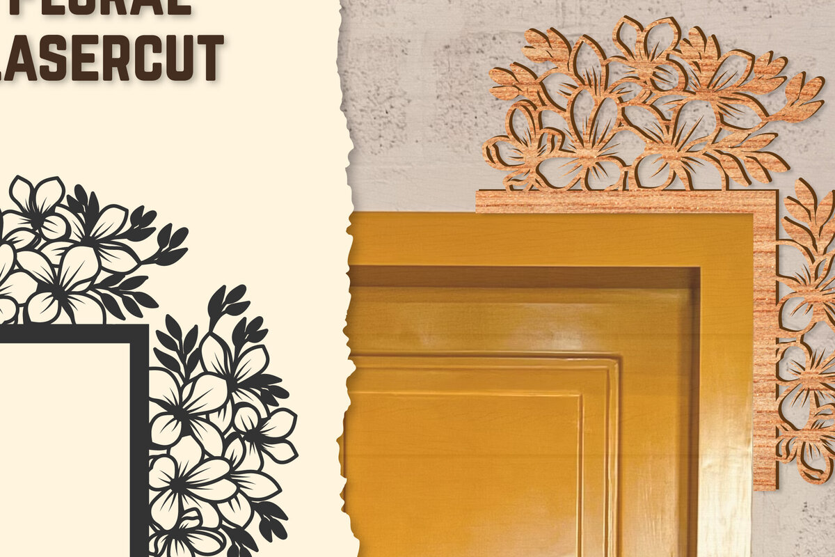 Intra απο ξύλο plywood  Χρώμα wenge 3mm-4mm πάχος - Γωνιακή πόρτας Floral Lasercut Δίασταση 20x20 cm INTRAFABR-75211579