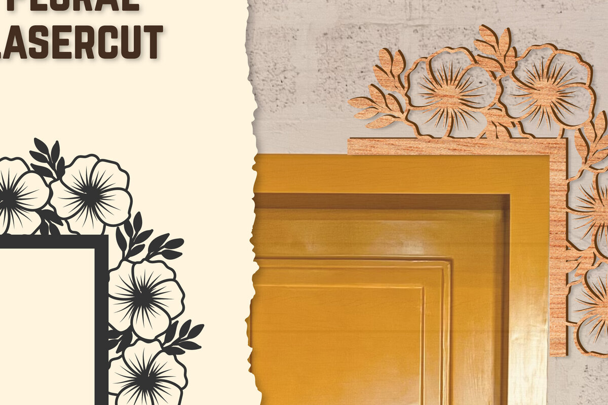 Intra απο ξύλο plywood  Χρώμα wenge 3mm-4mm πάχος - Γωνιακή πόρτας Floral Lasercut Δίασταση 20x20 cm INTRAFABR-95165125