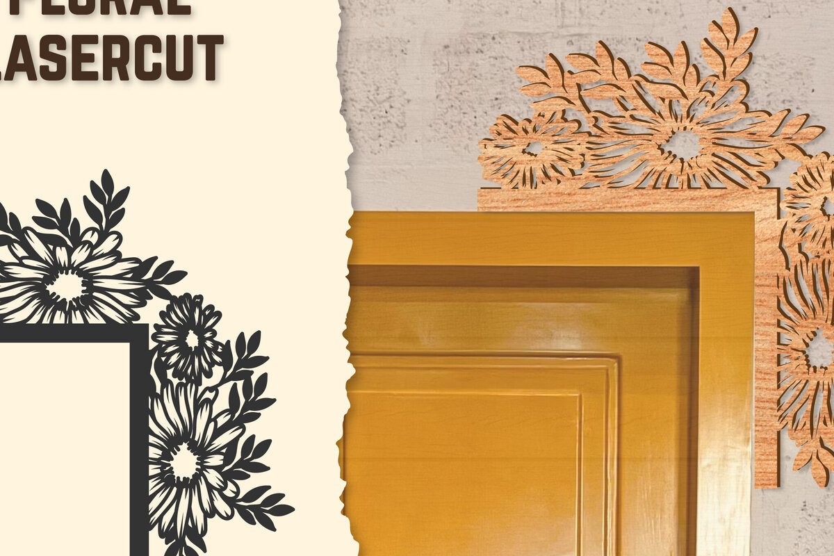 Intra απο ξύλο plywood  Χρώμα wenge 3mm-4mm πάχος - Γωνιακή πόρτας Floral Lasercut Δίασταση 20x20 cm INTRAFABR-100454283