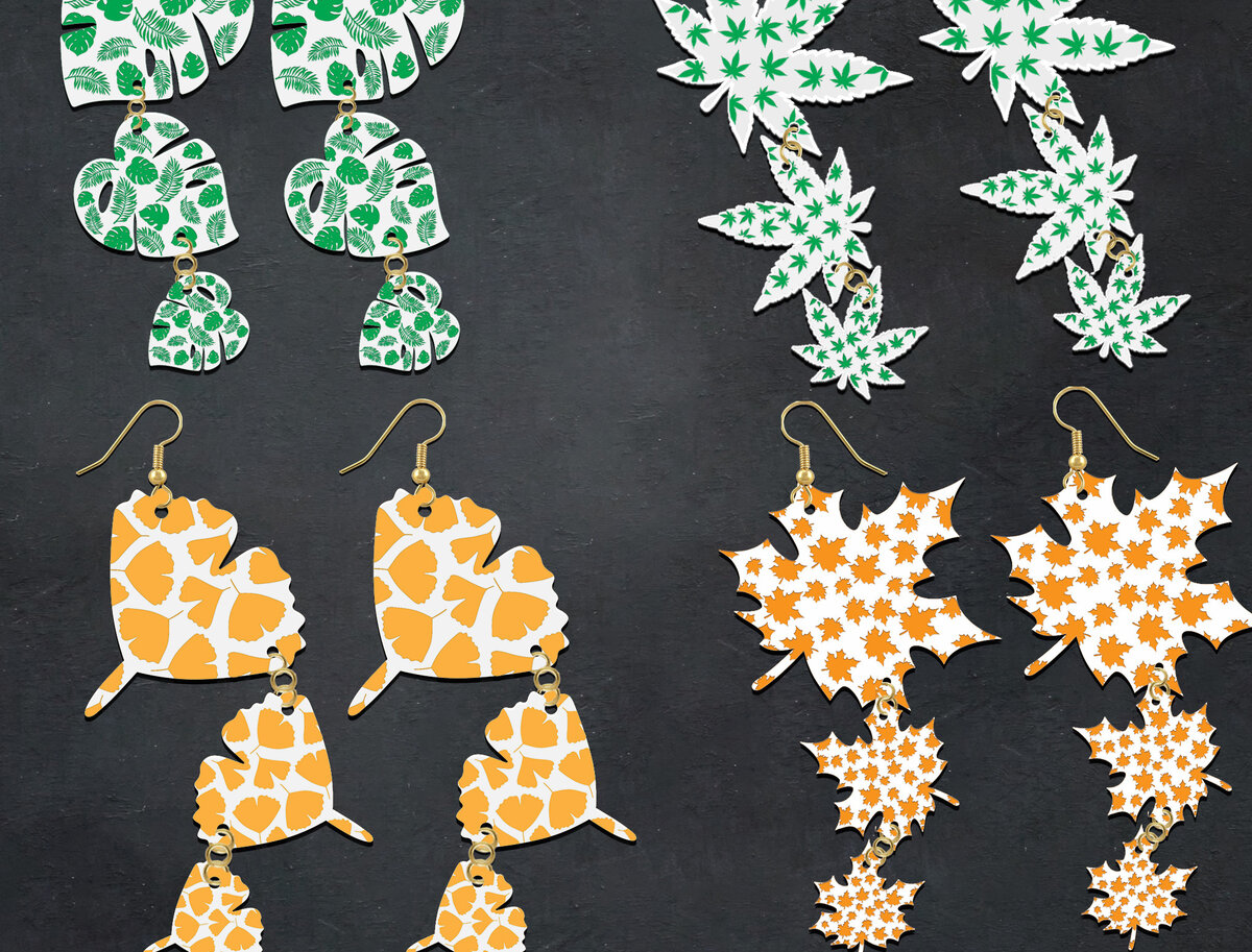 Σετ των 3 Intra απο ξύλο plywood  Χρώμα wenge 3mm-4mm πάχος - Σκουλαρίκια Dope Leaf Δίασταση 3x3 cm INTRAFABR-106234363