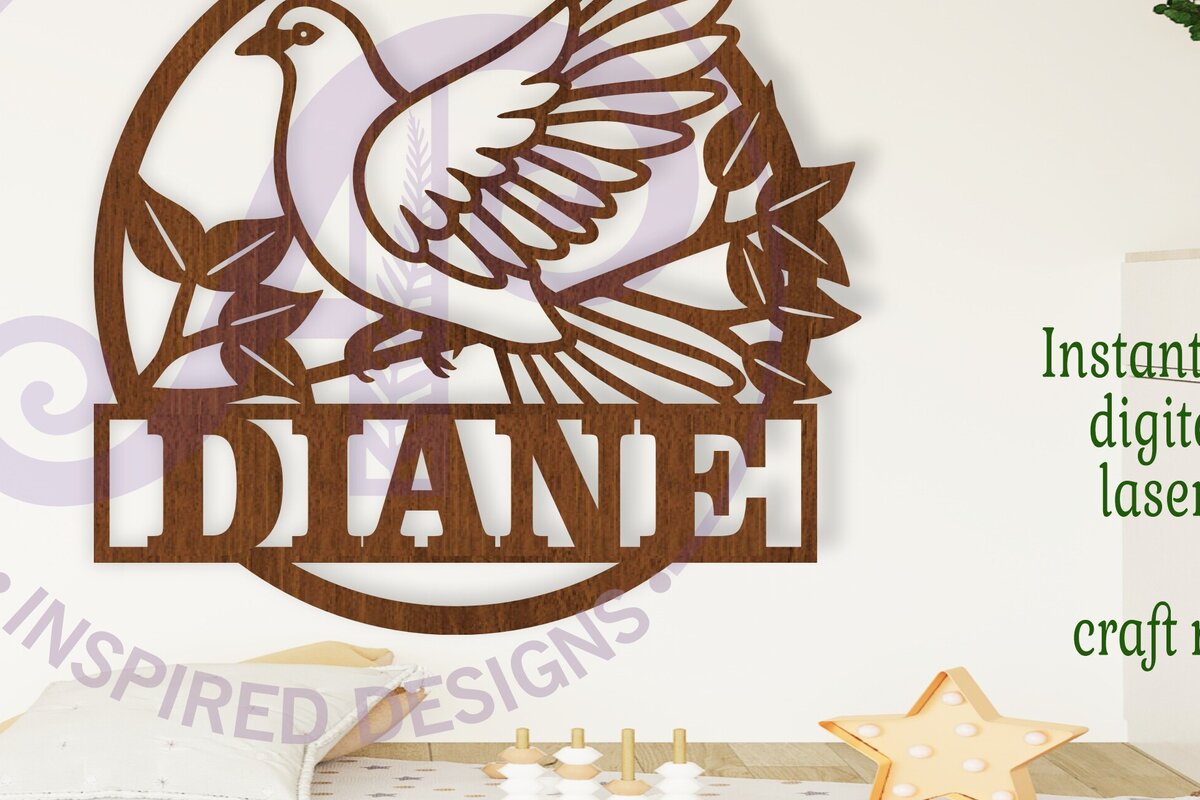 Intra απο ξύλο plywood  Χρώμα wenge 3mm-4mm πάχος - Σήμα ονόματος Laser με θέμα Dove Δίασταση 30x20 cm INTRAFABR-104989459