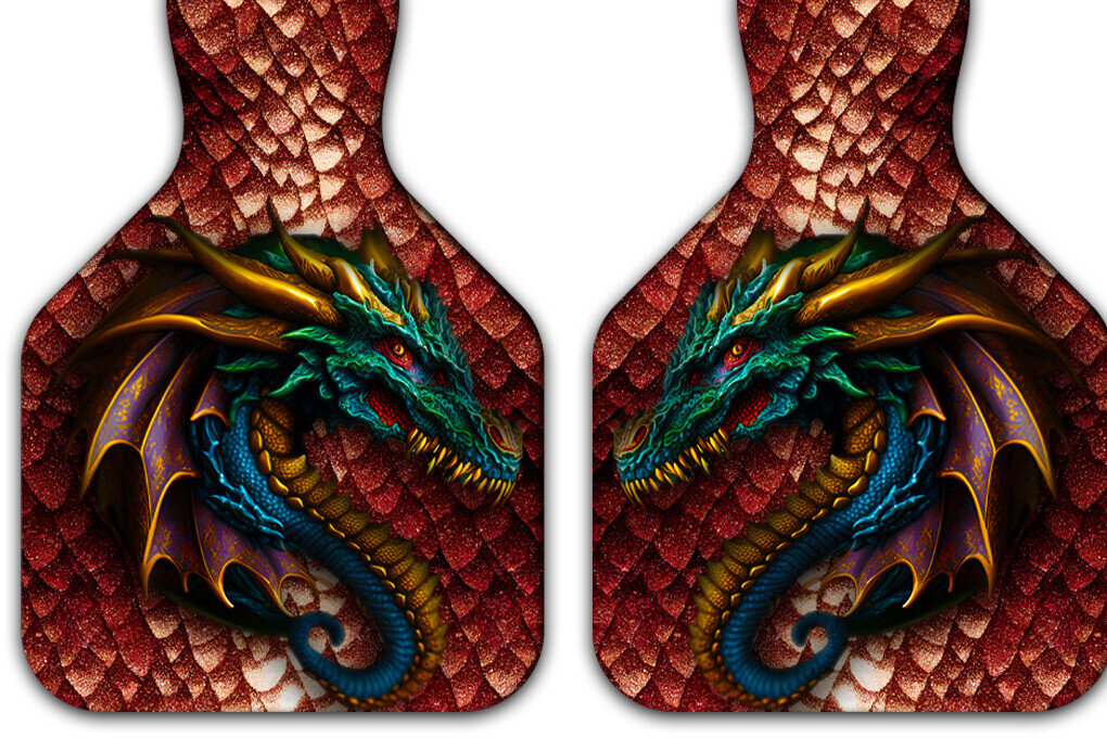 Σετ των 3 Intra απο ξύλο plywood  Χρώμα wenge 3mm-4mm πάχος - Εκτύπωση Ετικέτας Dragon Cow Εξάχνωση σχεδίου Δίασταση 3x3 cm INTRAFABR-108123149