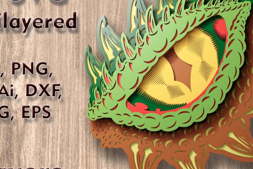 Σετ των 2 Intra απο ξύλο plywood  Χρώμα wenge 3mm-4mm πάχος - Αρχεία λέιζερ πολλαπλών επιπέδων Dragon Eye 3D Δίασταση 8x10 cm INTRAFABR-108123170