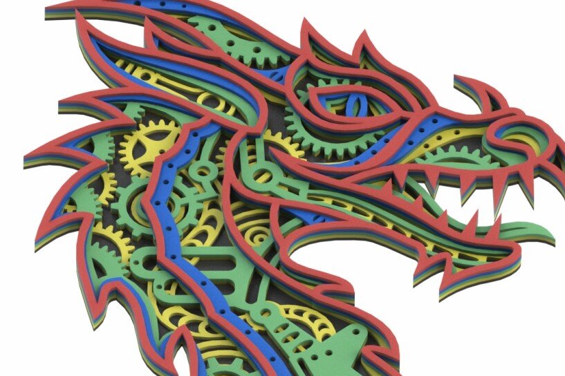 Intra απο ξύλο plywood  Χρώμα wenge 3mm-4mm πάχος - Dragon Mecha Mandala Δίασταση 30x30 cm INTRAFABR-40241235