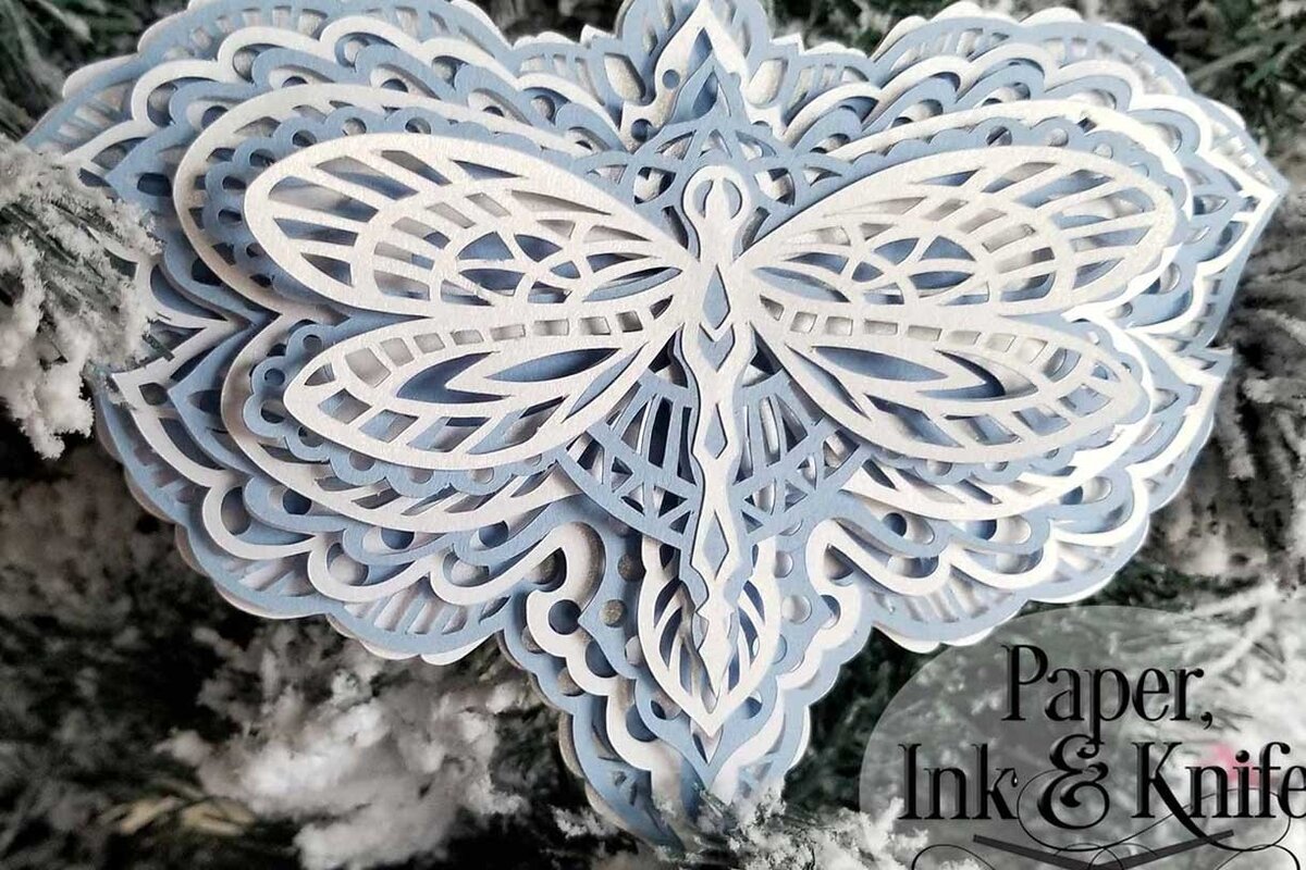 Σετ των 2 Intra απο ξύλο plywood  Χρώμα wenge 3mm-4mm πάχος - Dragonfly 3D στολίδι με στρώματα χαρτιού Δίασταση 6x6 cm INTRAFABR-45487225