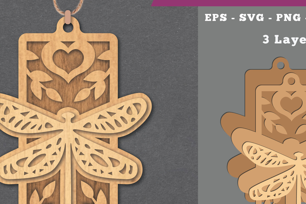 Σετ των 2 Intra απο ξύλο plywood  Χρώμα wenge 3mm-4mm πάχος - Στολίδι με Dragonfly 6 Δίασταση 6x6 cm INTRAFABR-111113078