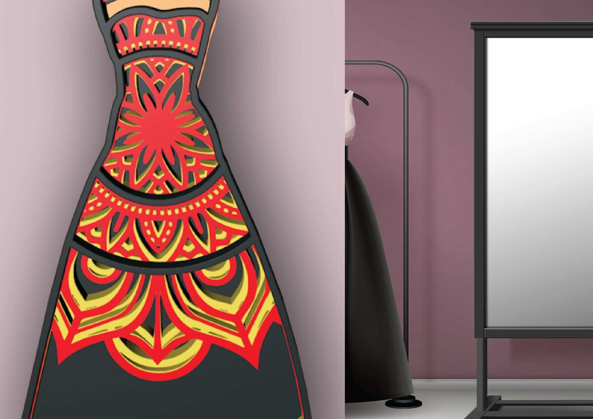 Intra απο ξύλο plywood  Χρώμα wenge 3mm-4mm πάχος - Φόρεμα, 5 στρώσεις, 3d Mandala Δίασταση 30x30 cm INTRAFABR-110186407