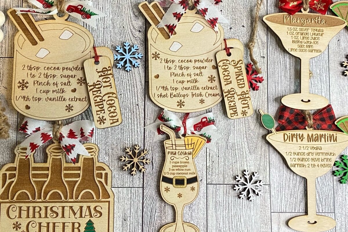 Σετ των 2 Intra απο ξύλο plywood  Χρώμα wenge 3mm-4mm πάχος - Πακέτο Drink Ornament Laser Δίασταση 6x6 cm INTRAFABR-110186192