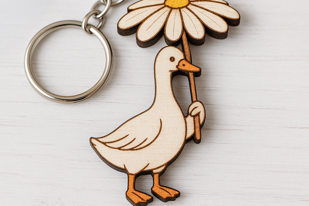 Σετ των 2 Intra απο ξύλο plywood  Χρώμα wenge 3mm-4mm πάχος - Μπρελόκ πάπιας με ομπρέλα Daisy Δίασταση 4x4 cm INTRAFABR-41256426