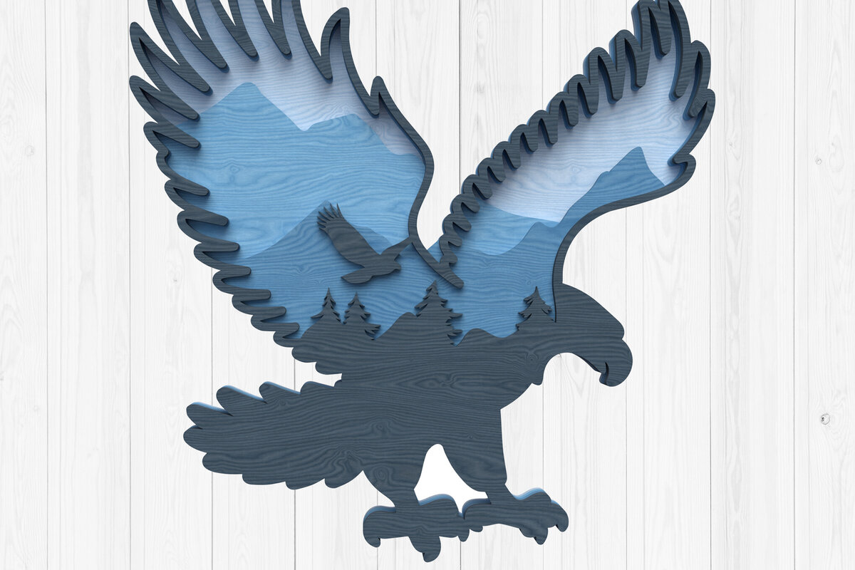 Intra απο ξύλο plywood  Χρώμα wenge 3mm-4mm πάχος - Eagle Soaring Mountain Layered Art Δίασταση 30x20 cm INTRAFABR-48113739