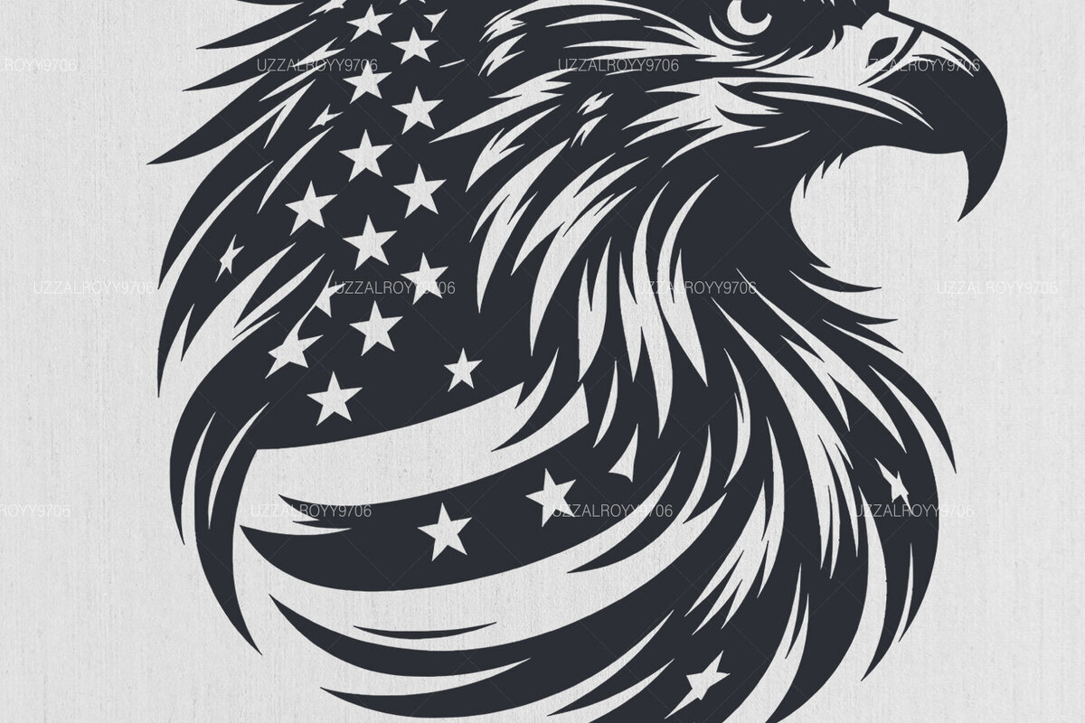 Intra απο ξύλο plywood  Χρώμα wenge 3mm-4mm πάχος - Μπλουζάκι αετός με αμερικανική σημαία Δίασταση 40x50 cm INTRAFABR-110984041