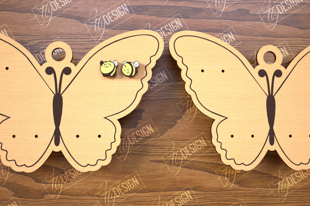 Σετ των 3 Intra απο ξύλο plywood  Χρώμα wenge 3mm-4mm πάχος - Εμφάνιση σκουλαρικιών | Σε σχήμα πεταλούδας | CNC Δίασταση 3x3 cm INTRAFABR-80759909