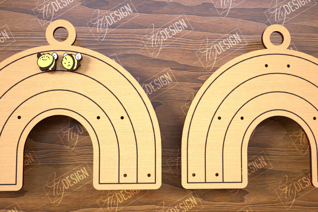 Σετ των 3 Intra απο ξύλο plywood  Χρώμα wenge 3mm-4mm πάχος - Εμφάνιση σκουλαρικιών | Οθόνη σε σχήμα ουράνιου τόξου Δίασταση 3x3 cm INTRAFABR-81467973