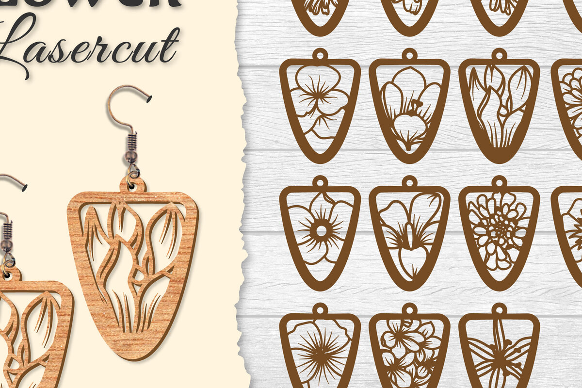 Σετ των 3 Intra απο ξύλο plywood  Χρώμα wenge 3mm-4mm πάχος - Σκουλαρίκι Flower Δίασταση 3x3 cm INTRAFABR-105557772