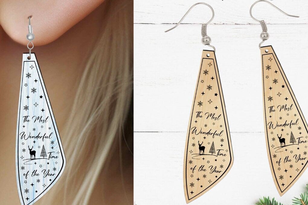 Σετ των 3 Intra απο ξύλο plywood  Χρώμα wenge 3mm-4mm πάχος - Σκουλαρίκι κομμένο με λέιζερ, Χριστούγεννα Δίασταση 3x3 cm INTRAFABR-110249390