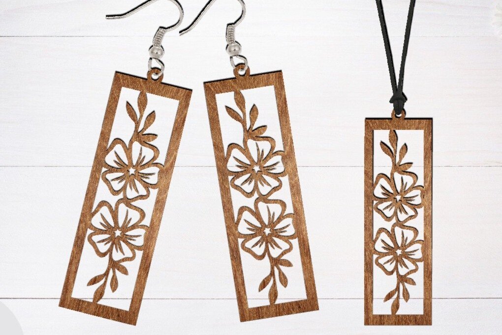 Σετ των 3 Intra απο ξύλο plywood  Χρώμα wenge 3mm-4mm πάχος - Σκουλαρίκι κοπής με λέιζερ, Σκουλαρίκι λουλουδιών Δίασταση 3x3 cm INTRAFABR-110737899