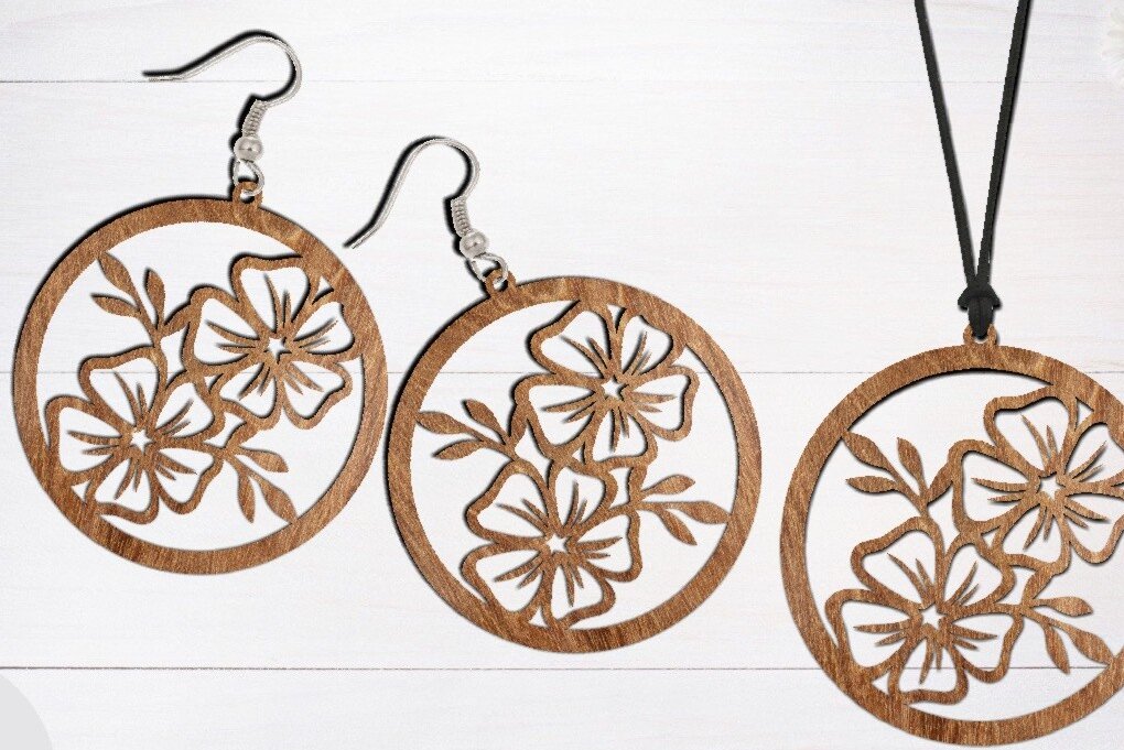 Σετ των 3 Intra απο ξύλο plywood  Χρώμα wenge 3mm-4mm πάχος - Σκουλαρίκι κοπής με λέιζερ, Σκουλαρίκι λουλουδιών Δίασταση 3x3 cm INTRAFABR-110737903