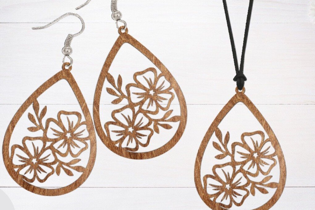 Σετ των 3 Intra απο ξύλο plywood  Χρώμα wenge 3mm-4mm πάχος - Σκουλαρίκι κοπής με λέιζερ, Σκουλαρίκι λουλουδιών Δίασταση 3x3 cm INTRAFABR-110737914