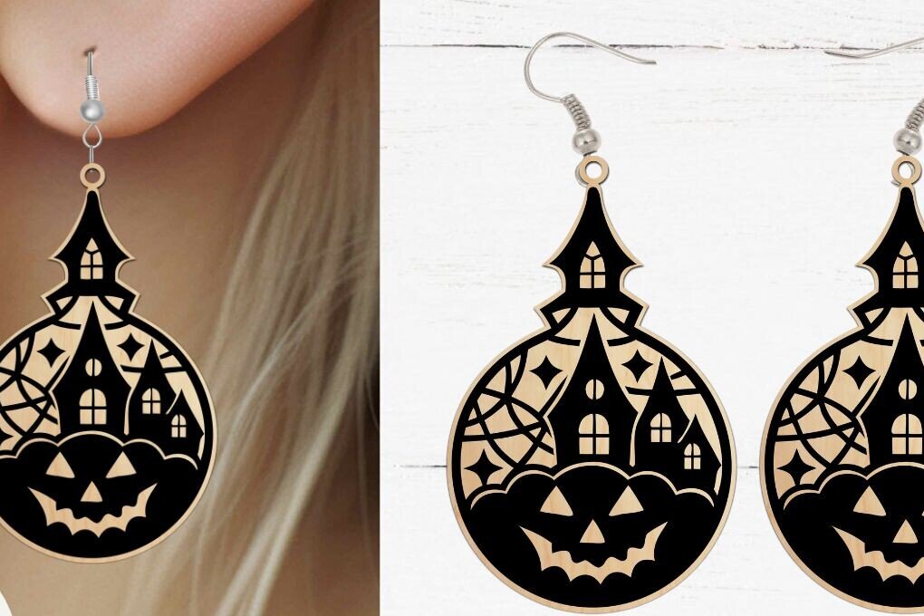 Σετ των 3 Intra απο ξύλο plywood  Χρώμα wenge 3mm-4mm πάχος - Σκουλαρίκια με λέιζερ κομμένο , Halloween Earrin Δίασταση 3x3 cm INTRAFABR-110737929