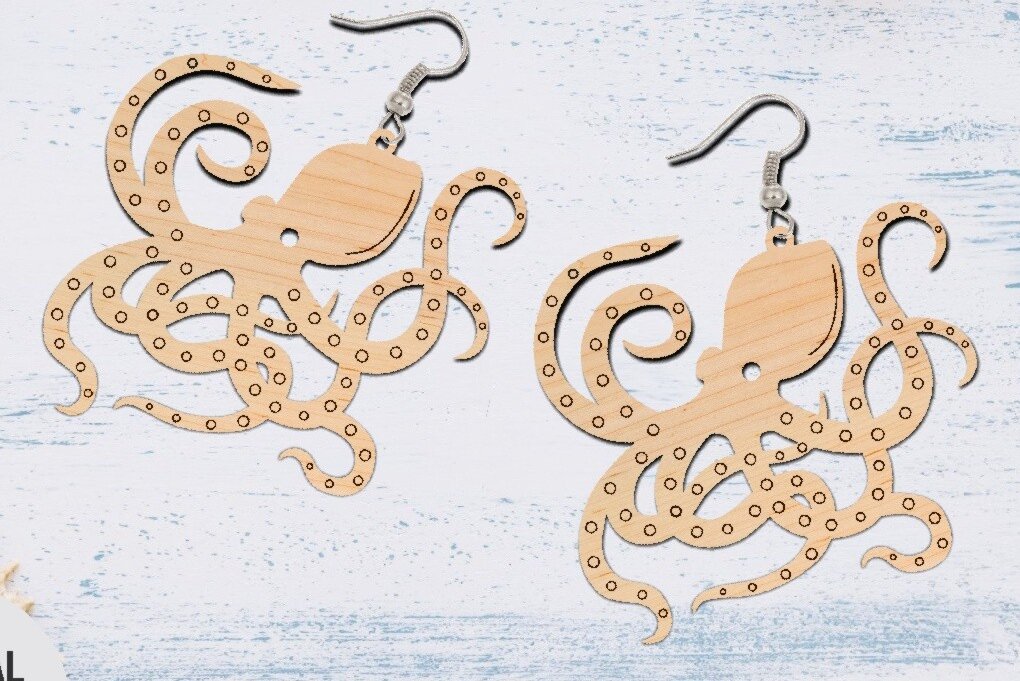 Σετ των 3 Intra απο ξύλο plywood  Χρώμα wenge 3mm-4mm πάχος - Σκουλαρίκι κομμένο με λέιζερ, σκουλαρίκι χταπόδι Δίασταση 3x3 cm INTRAFABR-110654968