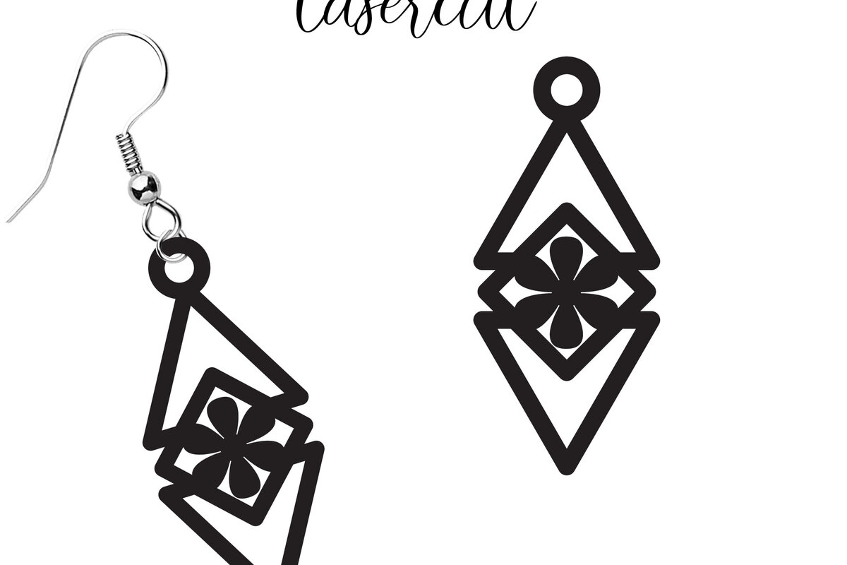 Σετ των 3 Intra απο ξύλο plywood  Χρώμα wenge 3mm-4mm πάχος - Σκουλαρίκι LaserCut - Lasercut Δίασταση 3x3 cm INTRAFABR-110751044