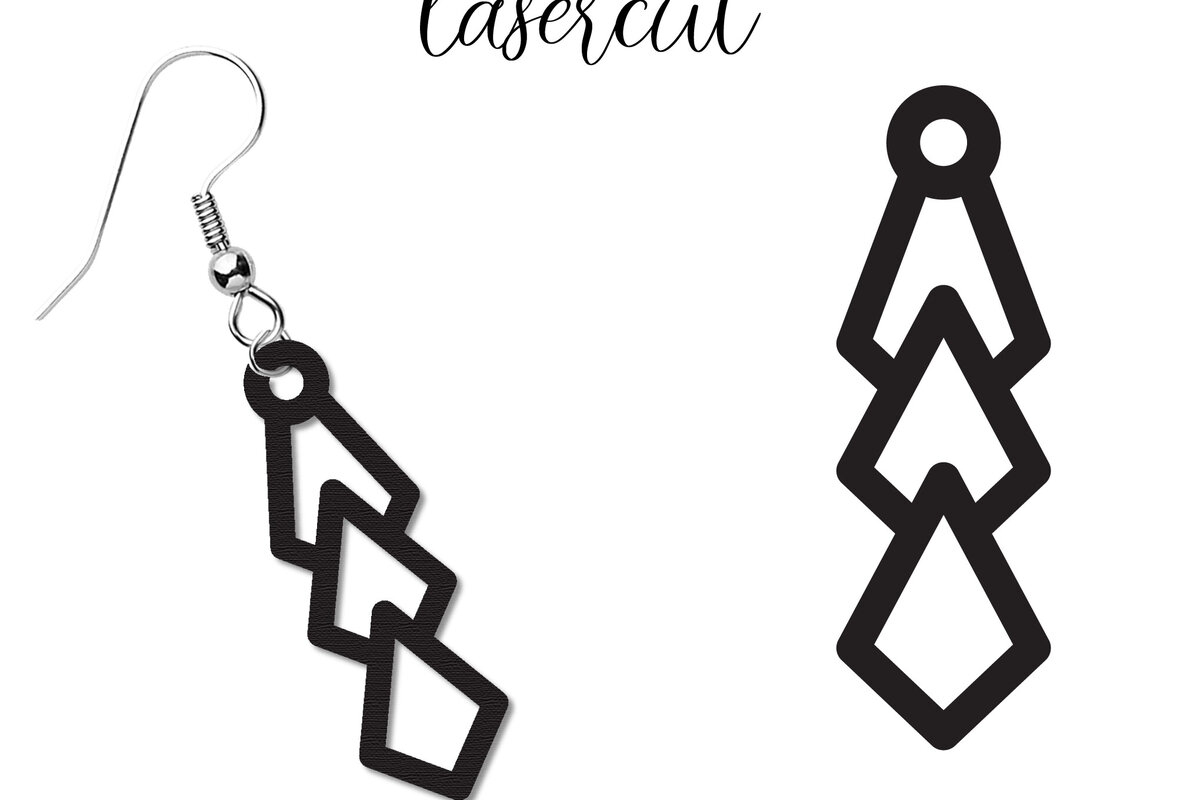 Σετ των 3 Intra απο ξύλο plywood  Χρώμα wenge 3mm-4mm πάχος - Σκουλαρίκι LaserCut - Lasercut Δίασταση 3x3 cm INTRAFABR-50277617