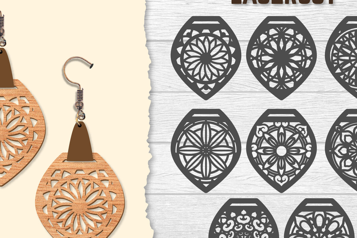 Σετ των 3 Intra απο ξύλο plywood  Χρώμα wenge 3mm-4mm πάχος - Σκουλαρίκια Mandala Lasercut BNDLES Δίασταση 3x3 cm INTRAFABR-108656400