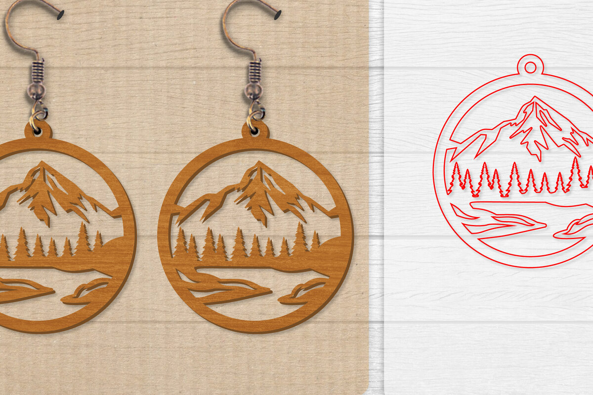 Σετ των 3 Intra απο ξύλο plywood  Χρώμα wenge 3mm-4mm πάχος - Σκουλαρίκι Mountain Lasercut Δίασταση 3x3 cm INTRAFABR-108278767