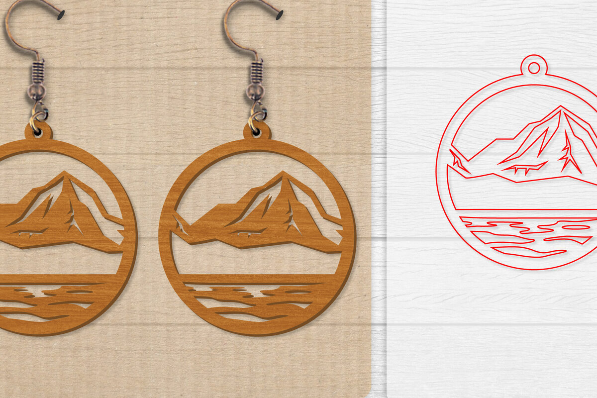 Σετ των 3 Intra απο ξύλο plywood  Χρώμα wenge 3mm-4mm πάχος - Σκουλαρίκι Mountain Lasercut Δίασταση 3x3 cm INTRAFABR-102035302