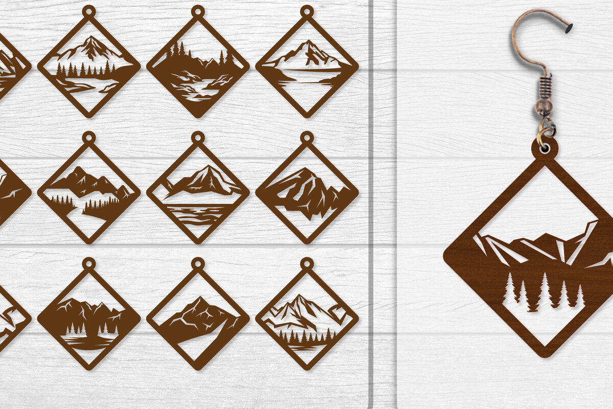 Σετ των 3 Intra απο ξύλο plywood  Χρώμα wenge 3mm-4mm πάχος - Σκουλαρίκι Mountain Lasercut BNDLE 12 Δίασταση 3x3 cm INTRAFABR-102035313