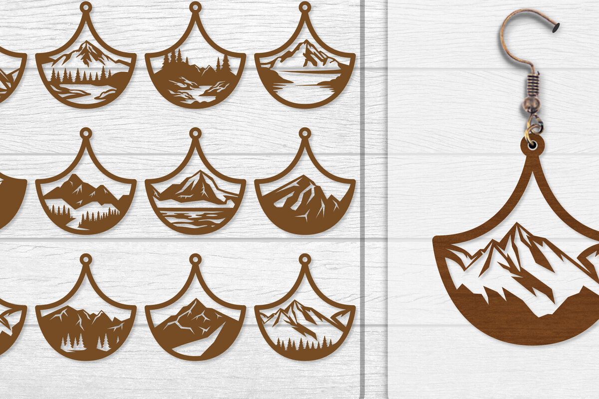 Σετ των 3 Intra απο ξύλο plywood  Χρώμα wenge 3mm-4mm πάχος - Σκουλαρίκι Mountain Lasercut BNDLE 12 Δίασταση 3x3 cm INTRAFABR-102035090