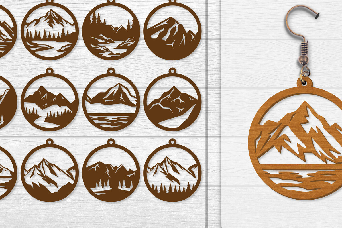 Σετ των 3 Intra απο ξύλο plywood  Χρώμα wenge 3mm-4mm πάχος - Σκουλαρίκι Mountain Lasercut BNDLE 12 Δίασταση 3x3 cm INTRAFABR-102035096