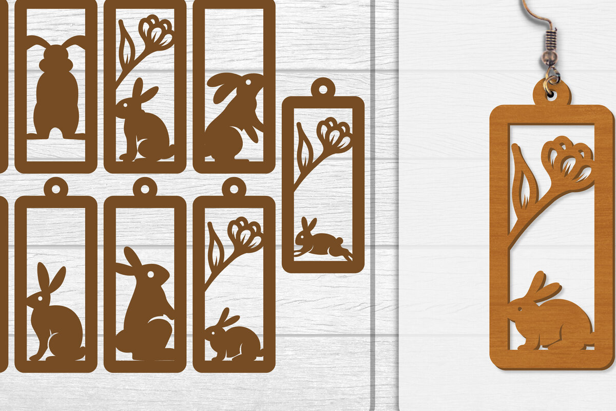 Σετ των 3 Intra απο ξύλο plywood  Χρώμα wenge 3mm-4mm πάχος - Σκουλαρίκι Rabbit Lasercut | Καλό Πάσχα Δίασταση 3x3 cm INTRAFABR-47734808