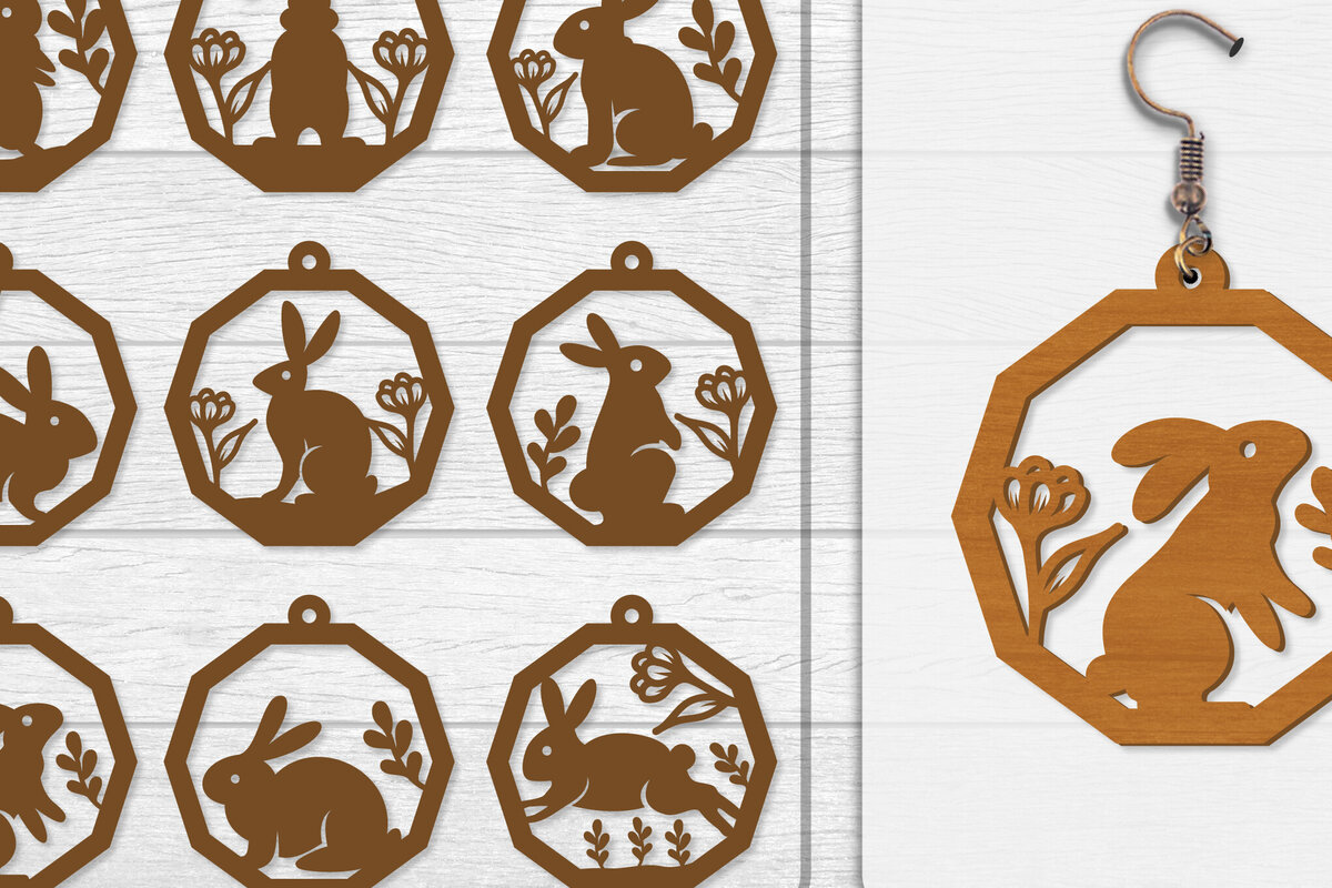 Σετ των 3 Intra απο ξύλο plywood  Χρώμα wenge 3mm-4mm πάχος - Σκουλαρίκι Rabbit Lasercut | Καλό Πάσχα Δίασταση 3x3 cm INTRAFABR-47361868