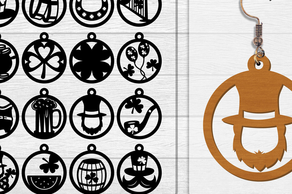 Σετ των 3 Intra απο ξύλο plywood  Χρώμα wenge 3mm-4mm πάχος - Σκουλαρίκια St Patrick's Day Lasercut BUNDLE Δίασταση 3x3 cm INTRAFABR-112429219