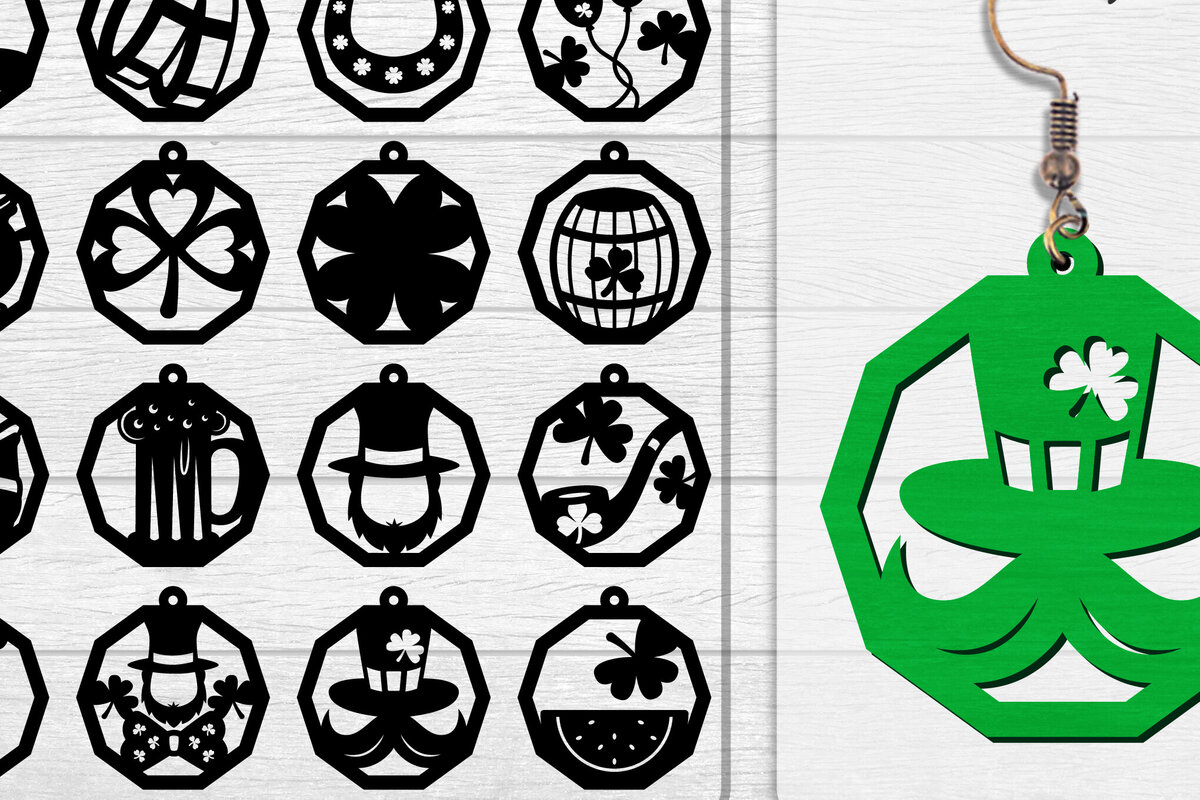 Σετ των 3 Intra απο ξύλο plywood  Χρώμα wenge 3mm-4mm πάχος - Σκουλαρίκια St Patrick's Day Lasercut BUNDLE Δίασταση 3x3 cm INTRAFABR-89843112