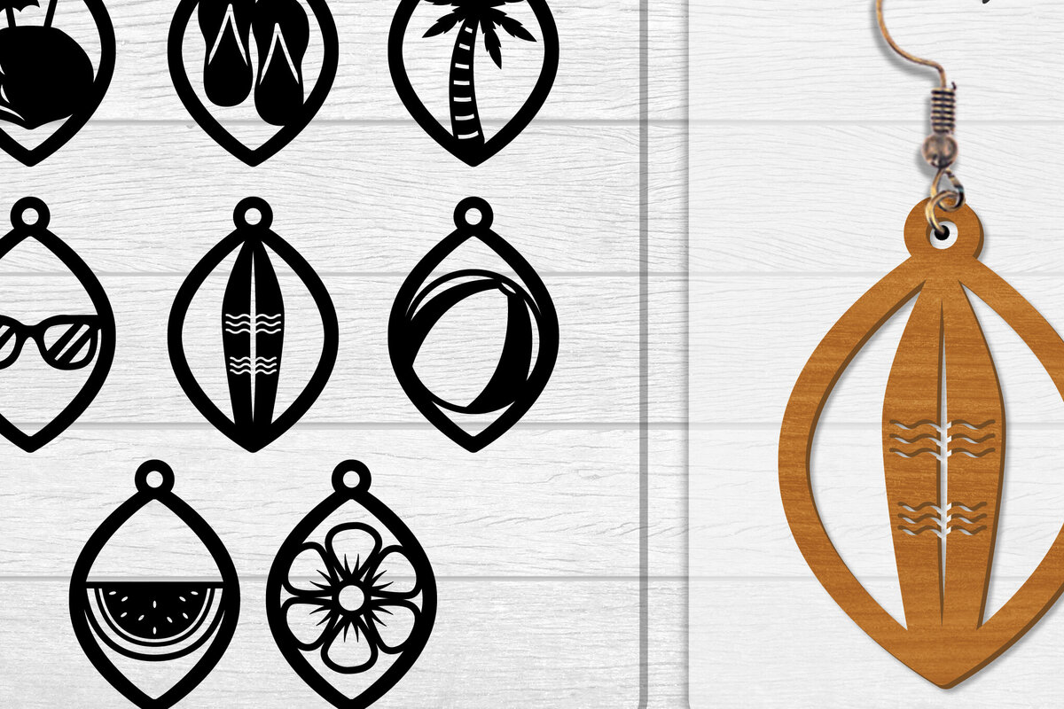 Σετ των 3 Intra απο ξύλο plywood  Χρώμα wenge 3mm-4mm πάχος - Σκουλαρίκι Summer Lasercut BUNDLE 8 DESIGNS Δίασταση 3x3 cm INTRAFABR-118738311