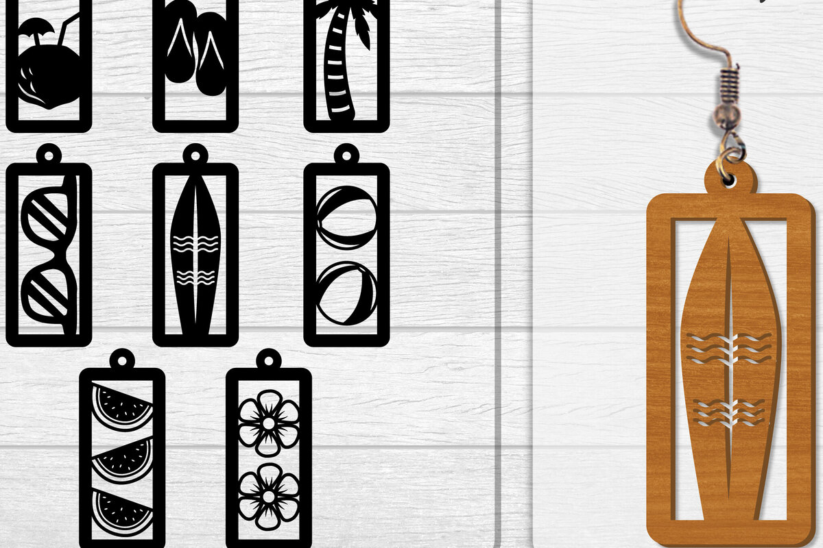 Σετ των 3 Intra απο ξύλο plywood  Χρώμα wenge 3mm-4mm πάχος - Σκουλαρίκι Summer Lasercut BUNDLE 8 DESIGNS Δίασταση 3x3 cm INTRAFABR-118738354