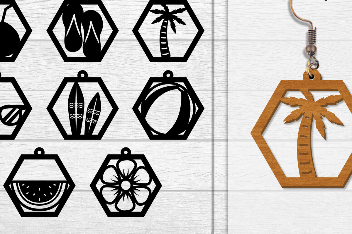 Σετ των 3 Intra απο ξύλο plywood  Χρώμα wenge 3mm-4mm πάχος - Σκουλαρίκι Summer Lasercut BUNDLE 8 DESIGNS Δίασταση 3x3 cm INTRAFABR-118738360