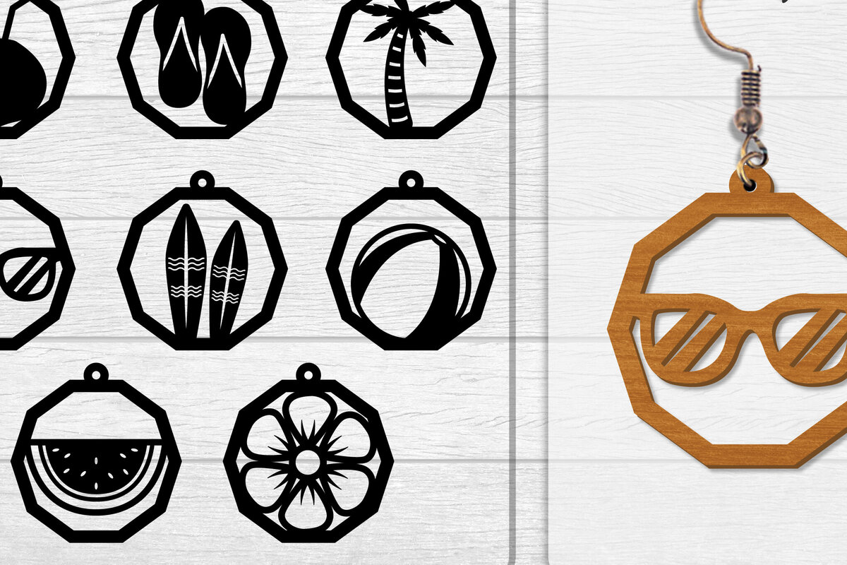 Σετ των 3 Intra απο ξύλο plywood  Χρώμα wenge 3mm-4mm πάχος - Σκουλαρίκι Summer Lasercut BUNDLE 8 DESIGNS Δίασταση 3x3 cm INTRAFABR-118738369