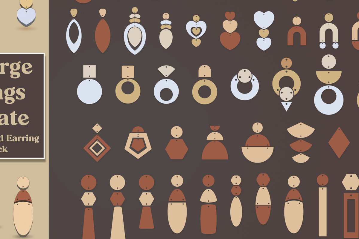 Σετ των 3 Intra απο ξύλο plywood  Χρώμα wenge 3mm-4mm πάχος - Σκουλαρίκια Bundle, Earring Cut Files Δίασταση 3x3 cm INTRAFABR-118738434