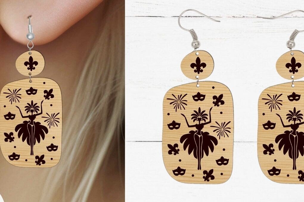 Σετ των 3 Intra απο ξύλο plywood  Χρώμα wenge 3mm-4mm πάχος - Σκουλαρίκι , Σκουλαρίκι κομμένο με λέιζερ , Δίασταση 3x3 cm INTRAFABR-118738778