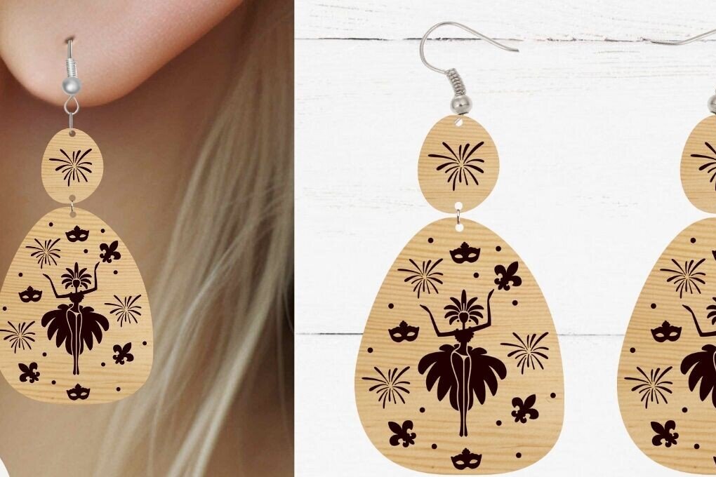 Σετ των 3 Intra απο ξύλο plywood  Χρώμα wenge 3mm-4mm πάχος - Σκουλαρίκι , κοπής με λέιζερ σκουλαρικιών Δίασταση 3x3 cm INTRAFABR-118738908